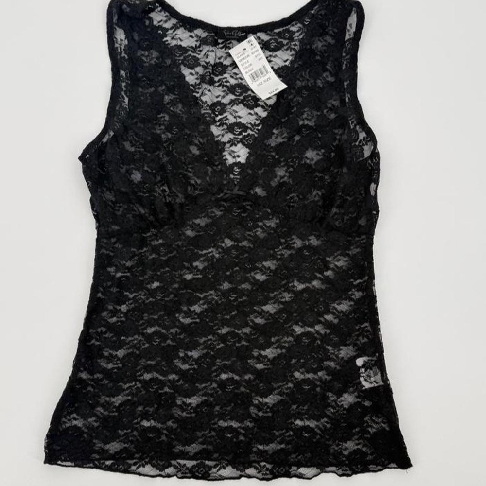 John Galt California Black Lace Floral Tank Top V-Neck Camisole One Size NWT